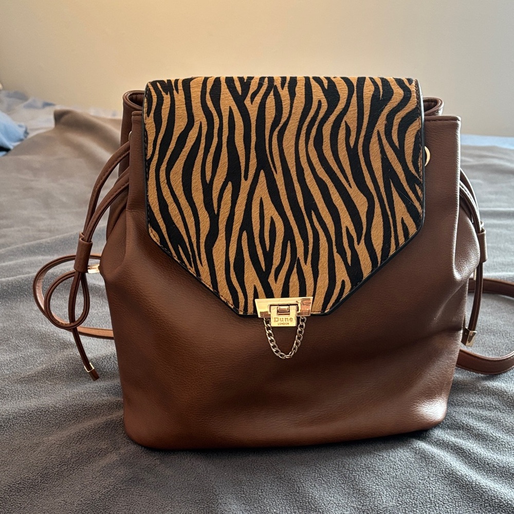 Dune London Brown and Black Zebra Print Backpack